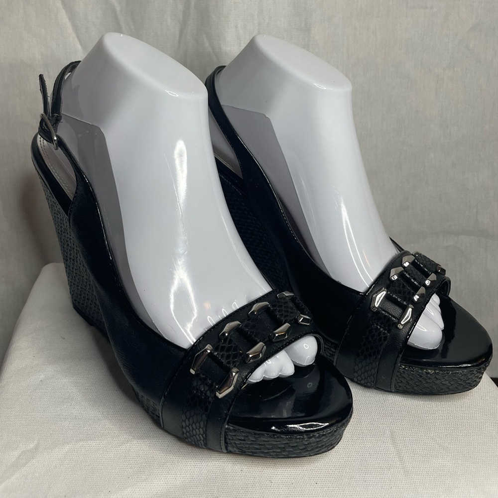 White House Black Market Women’s 9 Black Open-toed Wedges/Sandals